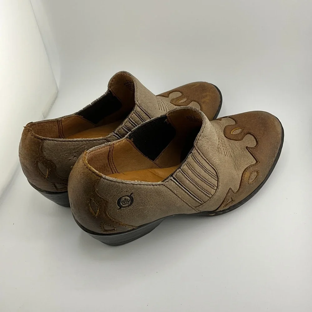 Born Amibeth Basa Nova Taupe‎ & Brown Leather Ankle Bootie B75516 Women Size 7.5